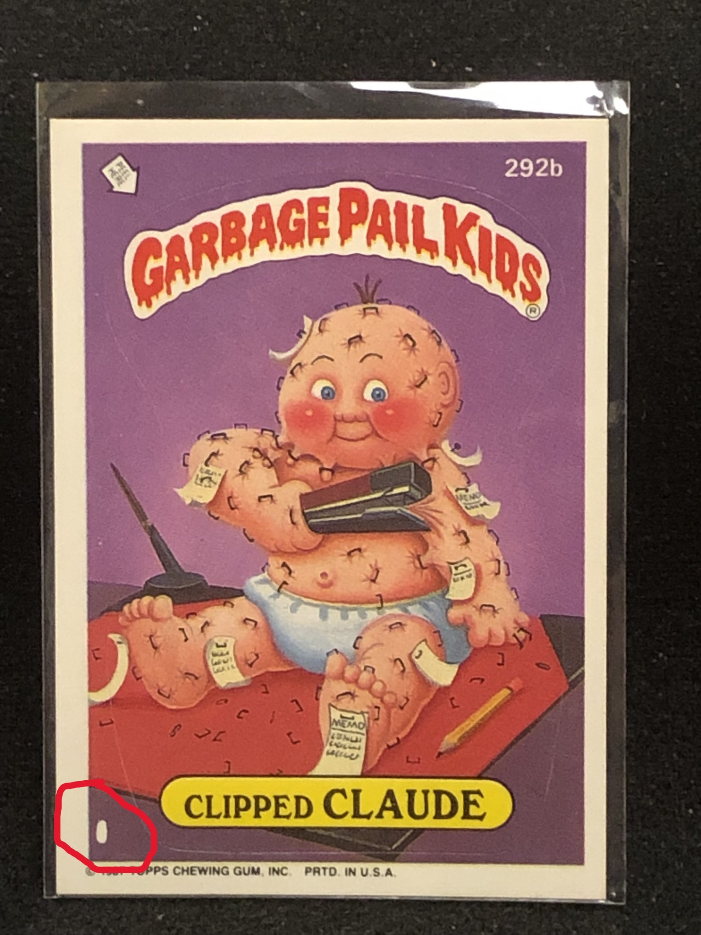 Garbage Pail Kids Original Series 7 (os7) 292b Clipped Claude